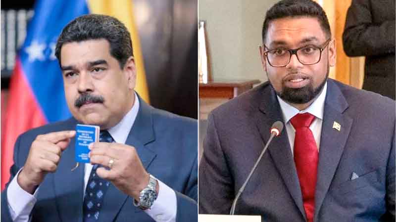Presidente-da-Venezuela,-Nicolás-Maduro-e-presidente-da-Guiana,-Irfaan-Ali