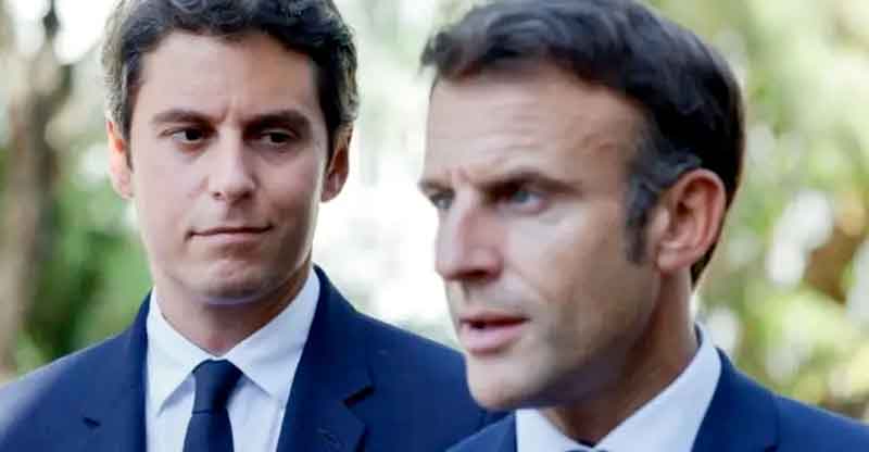 Gabriel-Attal,-primeiro-ministro-francês,-e-o-presidente-Emmanuel-Macron