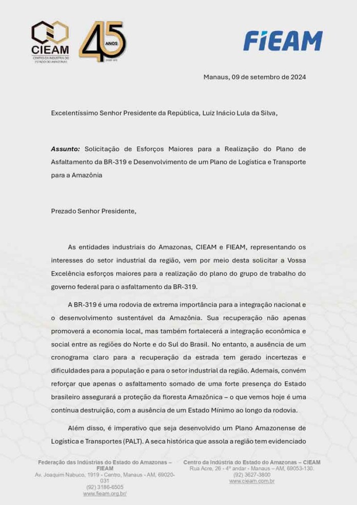 CIEAM-e-FIEAM-formalizam-ao-Governo-Federal-documento-solicitando-maiores-esforços-para-o-asfaltamento-da-BR-319