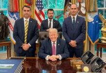 Flávio Bolsonaro se reúne com Donald Trump na Casa Branca e tenta nacionalizar debate sobre segurança