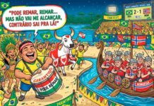 “Pode remar!”: torcida de Parintins embala Brasil contra a Noruega e brinca com a tradição viking