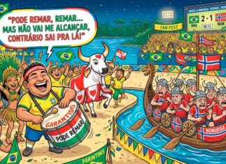 “Pode remar!”: torcida de Parintins embala Brasil contra a Noruega e brinca com a tradição viking