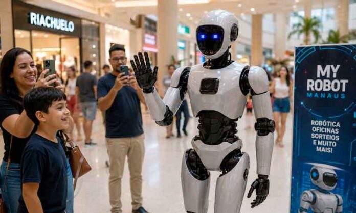 Robô-humanoide-chega-a-Manaus-e-promete-surpreender-público-em-passeio-pelo-shopping